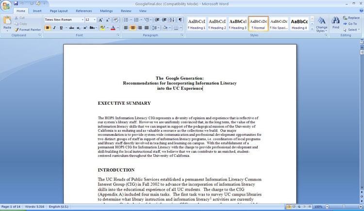 Interface do Microsoft Word 2007